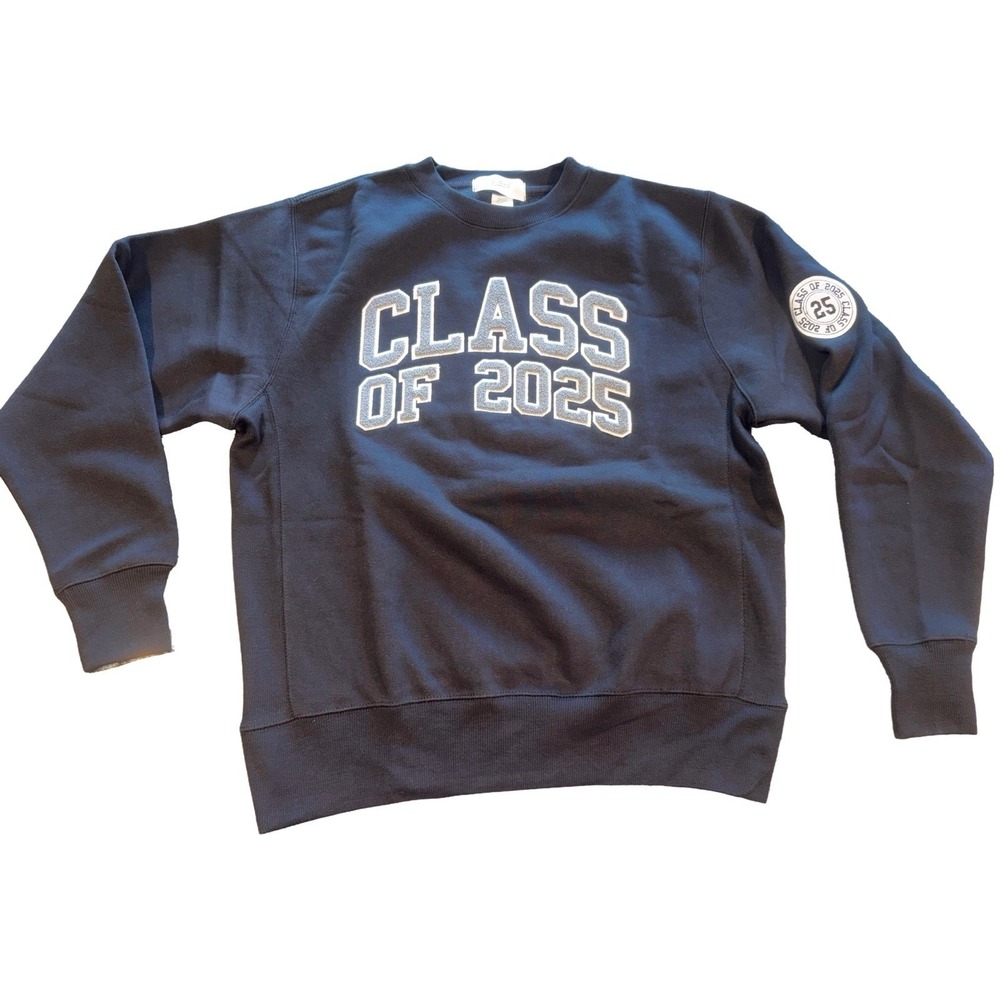 Jostens Crew Sweatshirt Medium Black Gray Class Of 2025 Graduation Winter Heavy‎